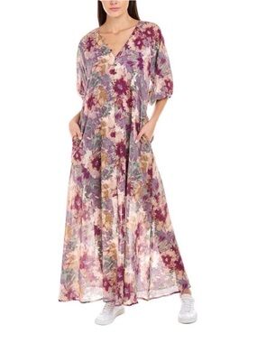 Calme by Johnny Was Watercolor Floral Button Front Maxi Dress Boho XS